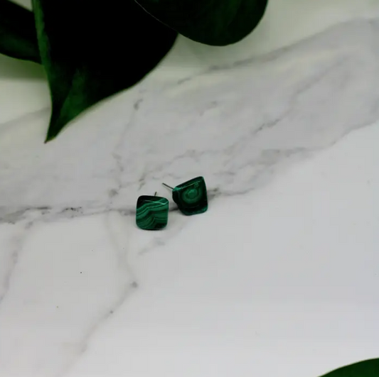Authentic Malachite Crystal Stud Earring